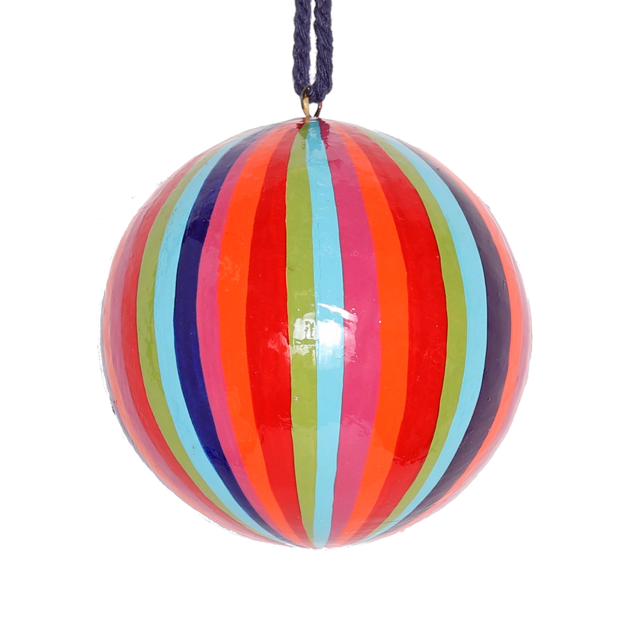 Narrow Multi Stripe Papier Mâché Bauble