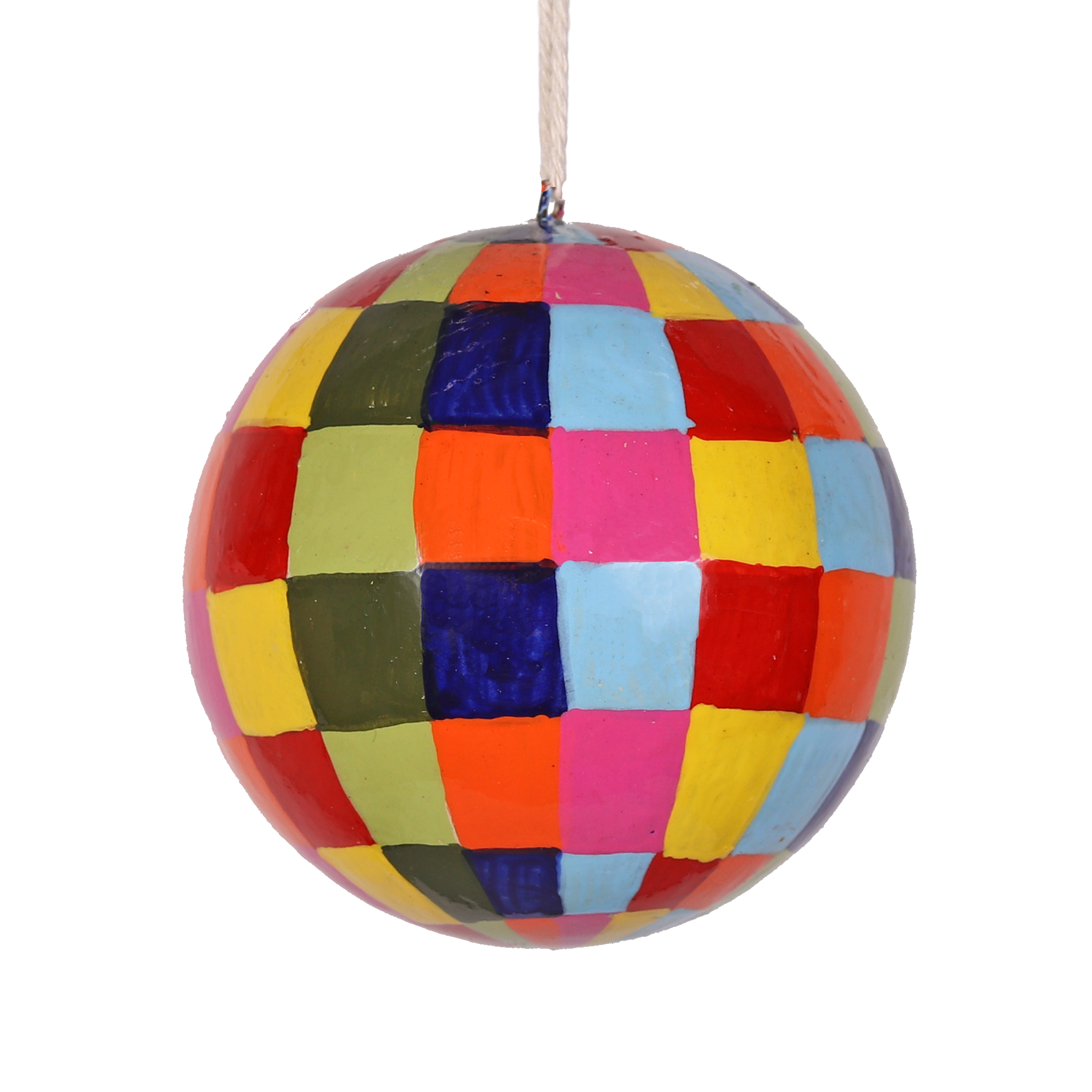 Check Papier Mache Bauble 7cm, Multi