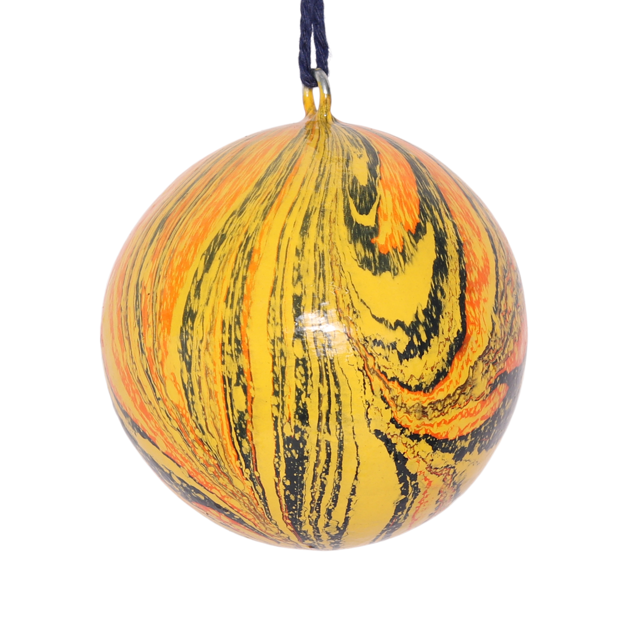 Marble Papier Mache Bauble Yellow, 7cm
