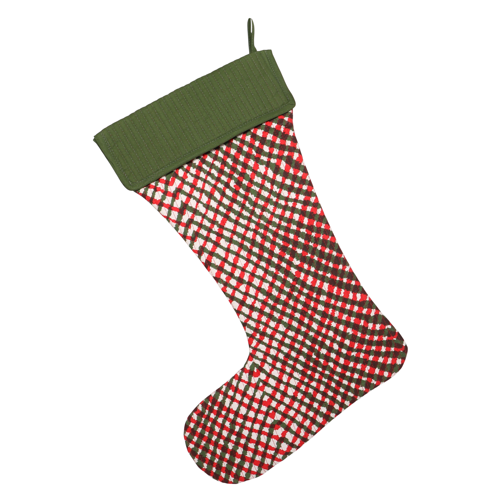 Quilted Stocking Check Green & Red, 40cm