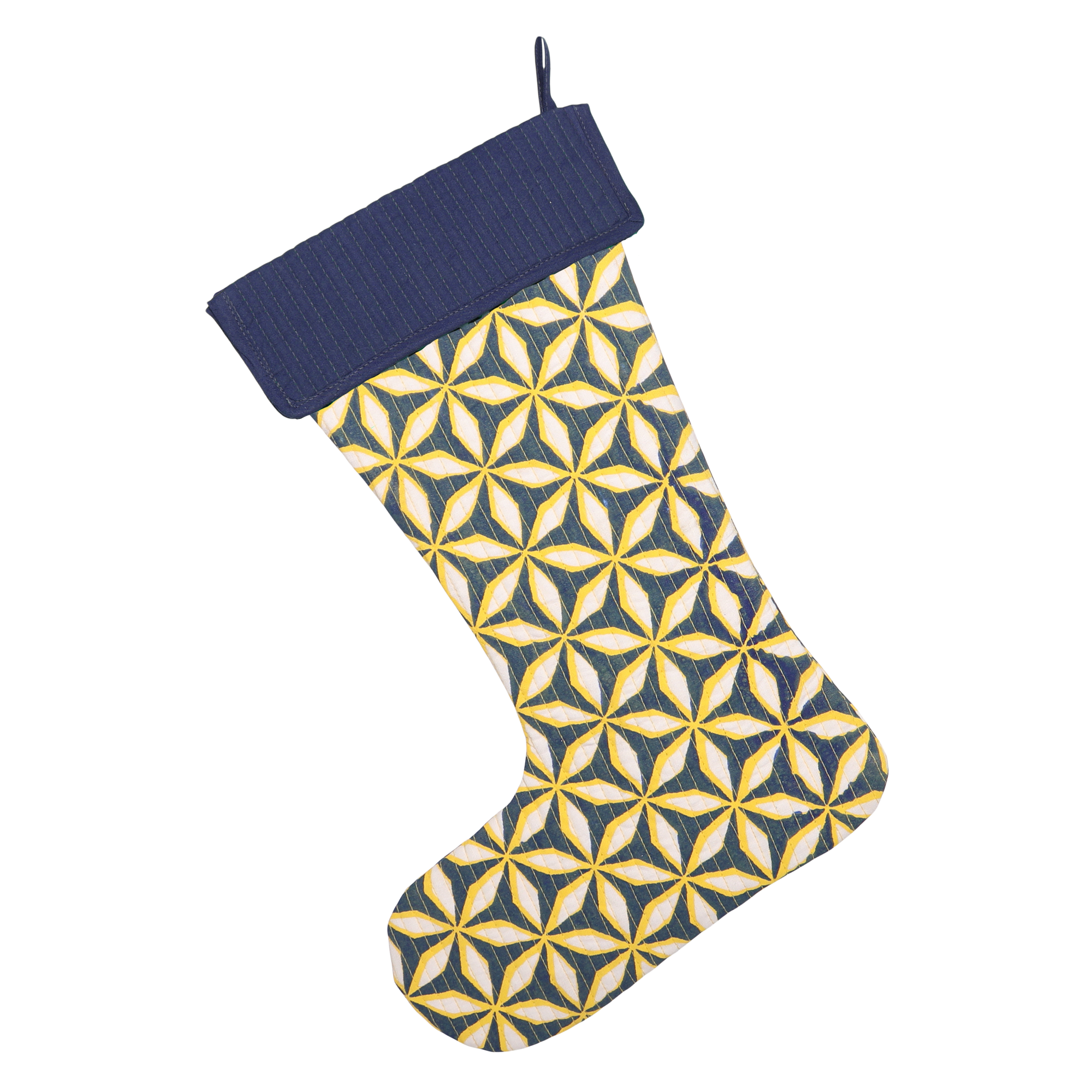 Quilted Stocking Star Navy & Yellow, 40cm