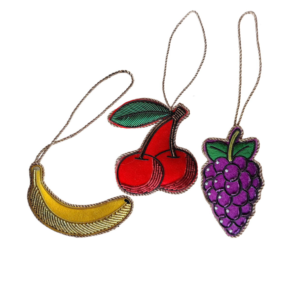 Fruit Embroidered Decoration Trio