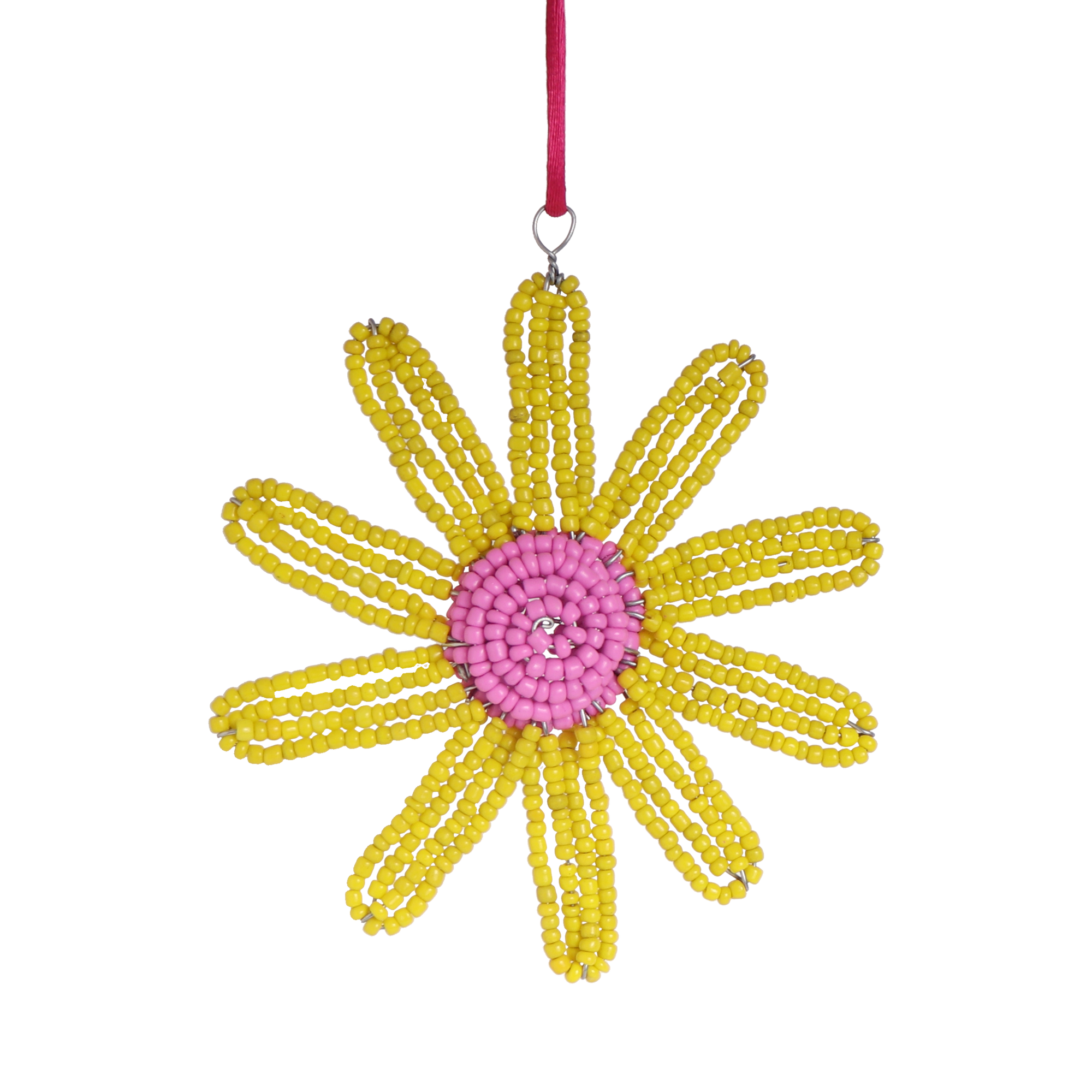 Beaded Flower Decoration, 10cm Yellow