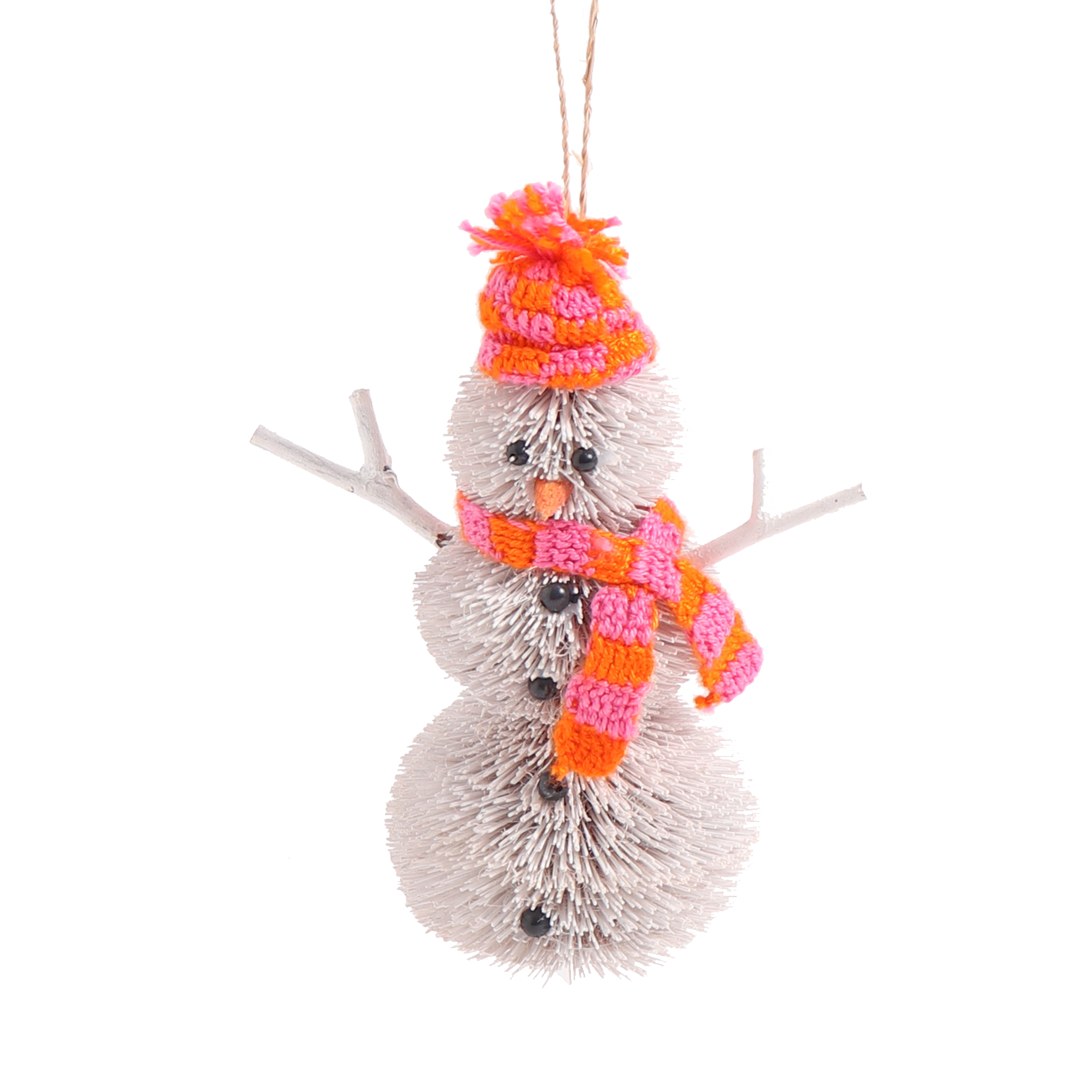 Bristle Snowman Decoration, 12cm