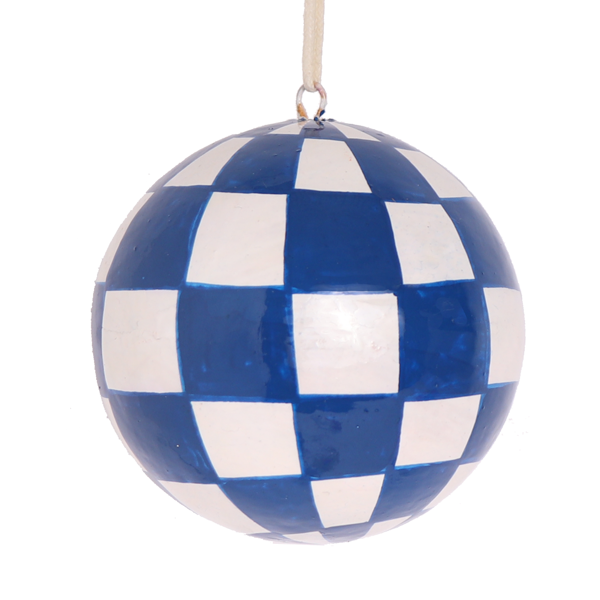 Checkerboard Cobalt Papier Mâché Bauble