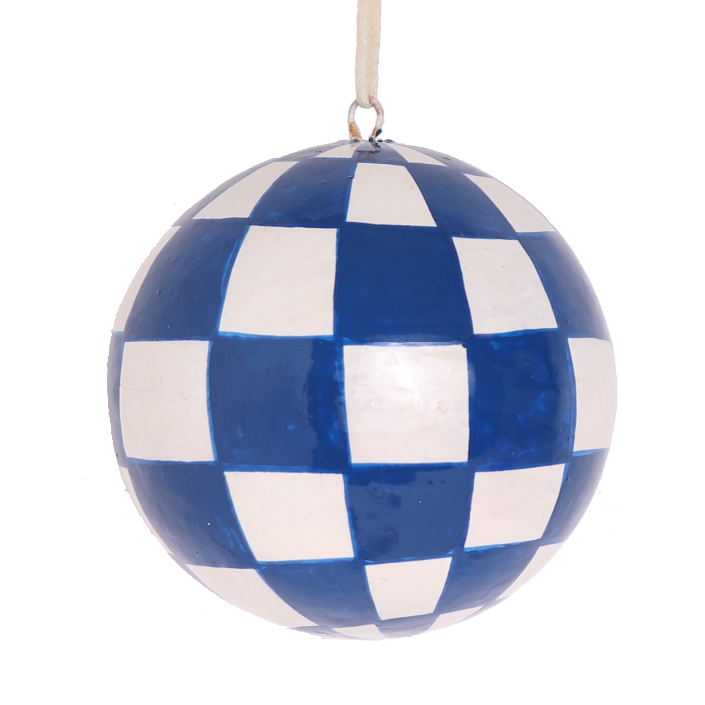 Checkerboard Cobalt Papier Mâché Bauble