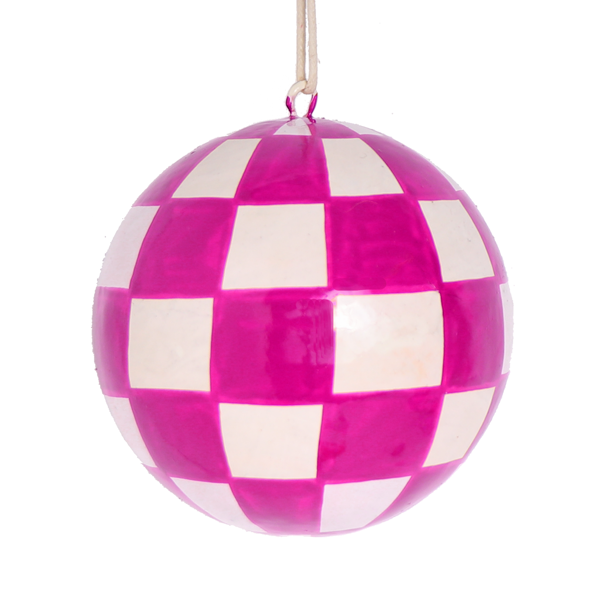 Checkerboard Fuchsia Papier Mâché Bauble