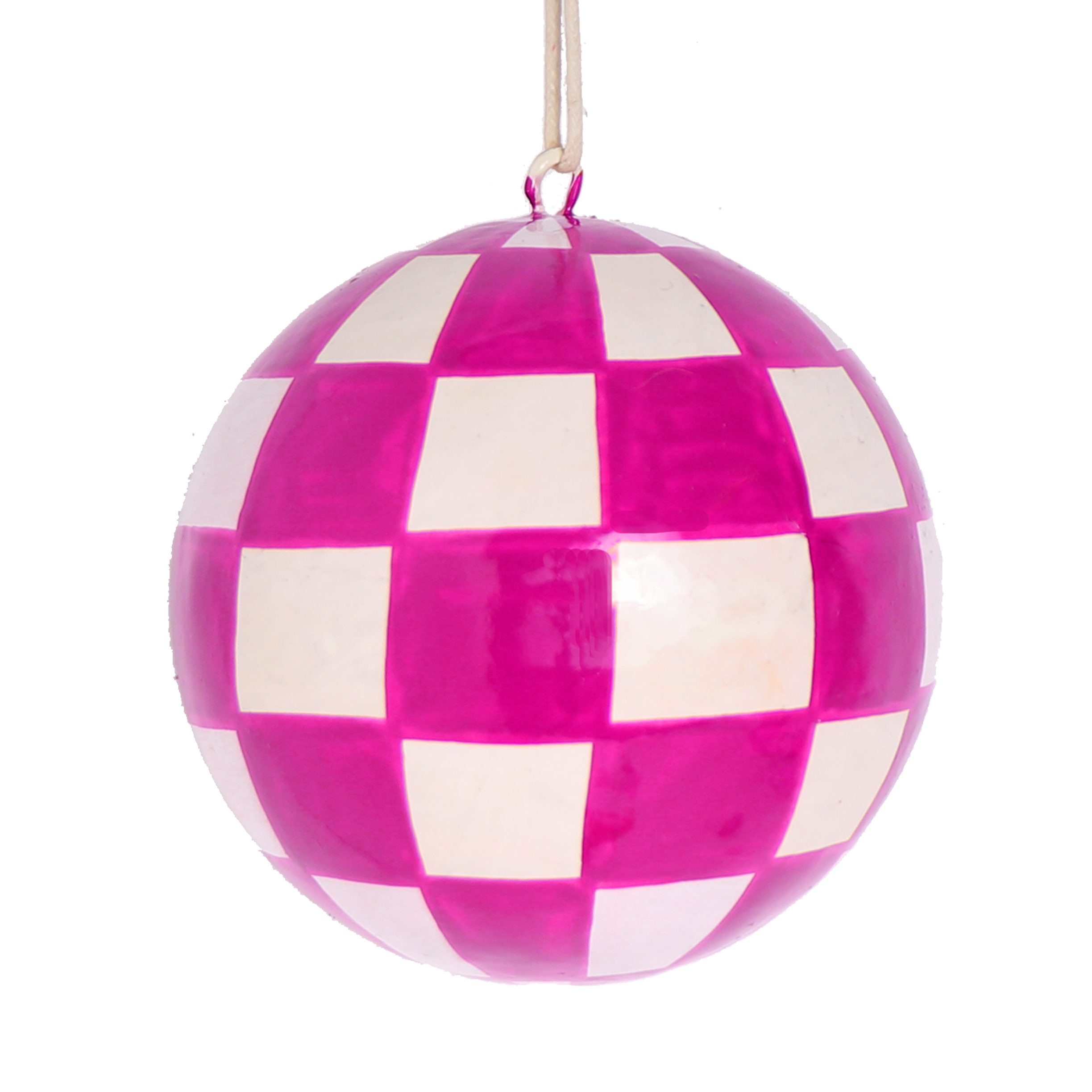 Checkerboard Fuchsia Papier Mâché Bauble