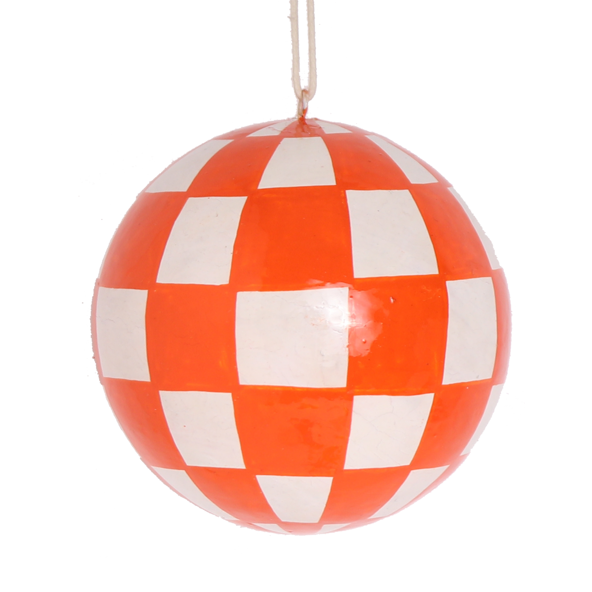 Checkerboard Orange Papier Mâché Bauble