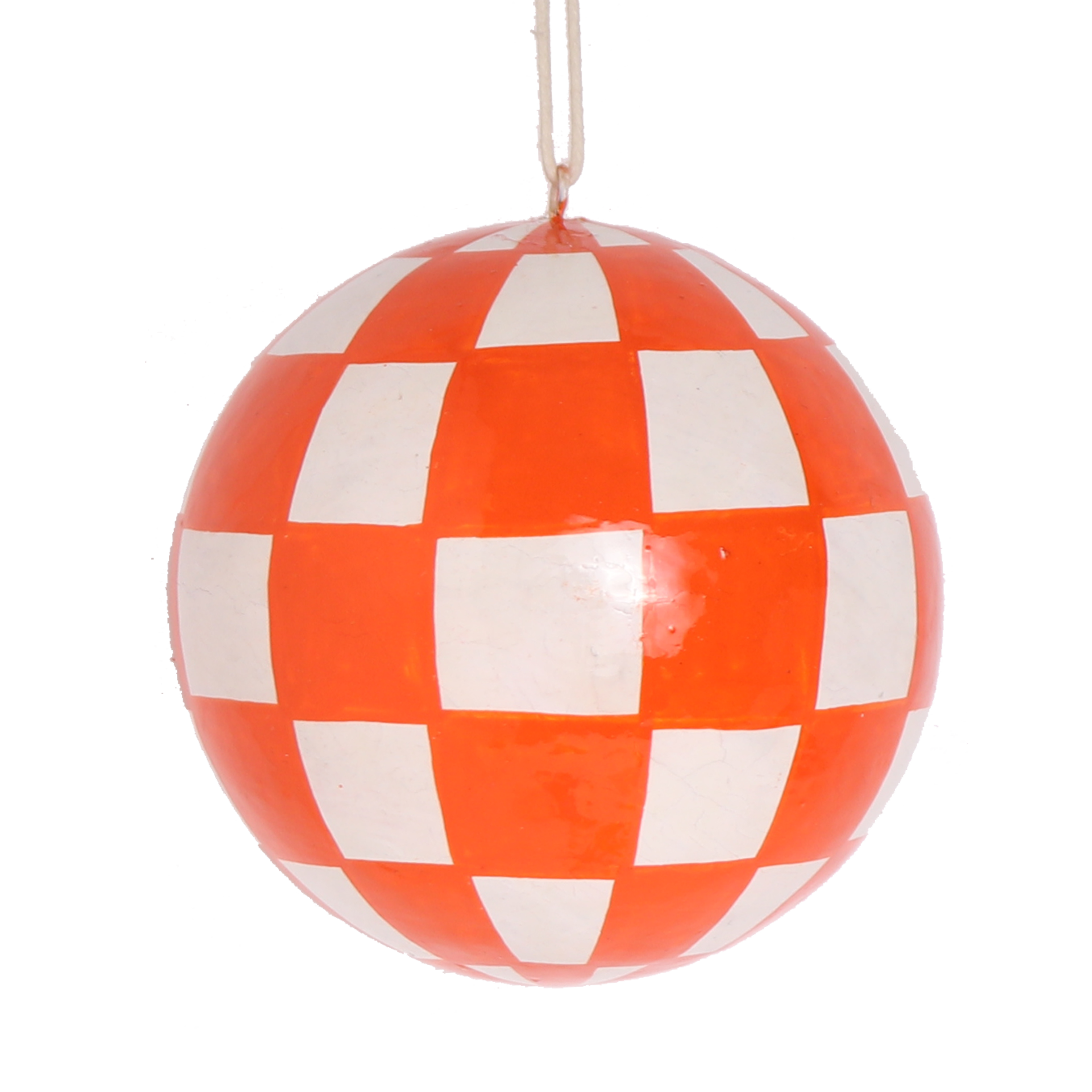 Checkerboard Orange Papier Mâché Bauble