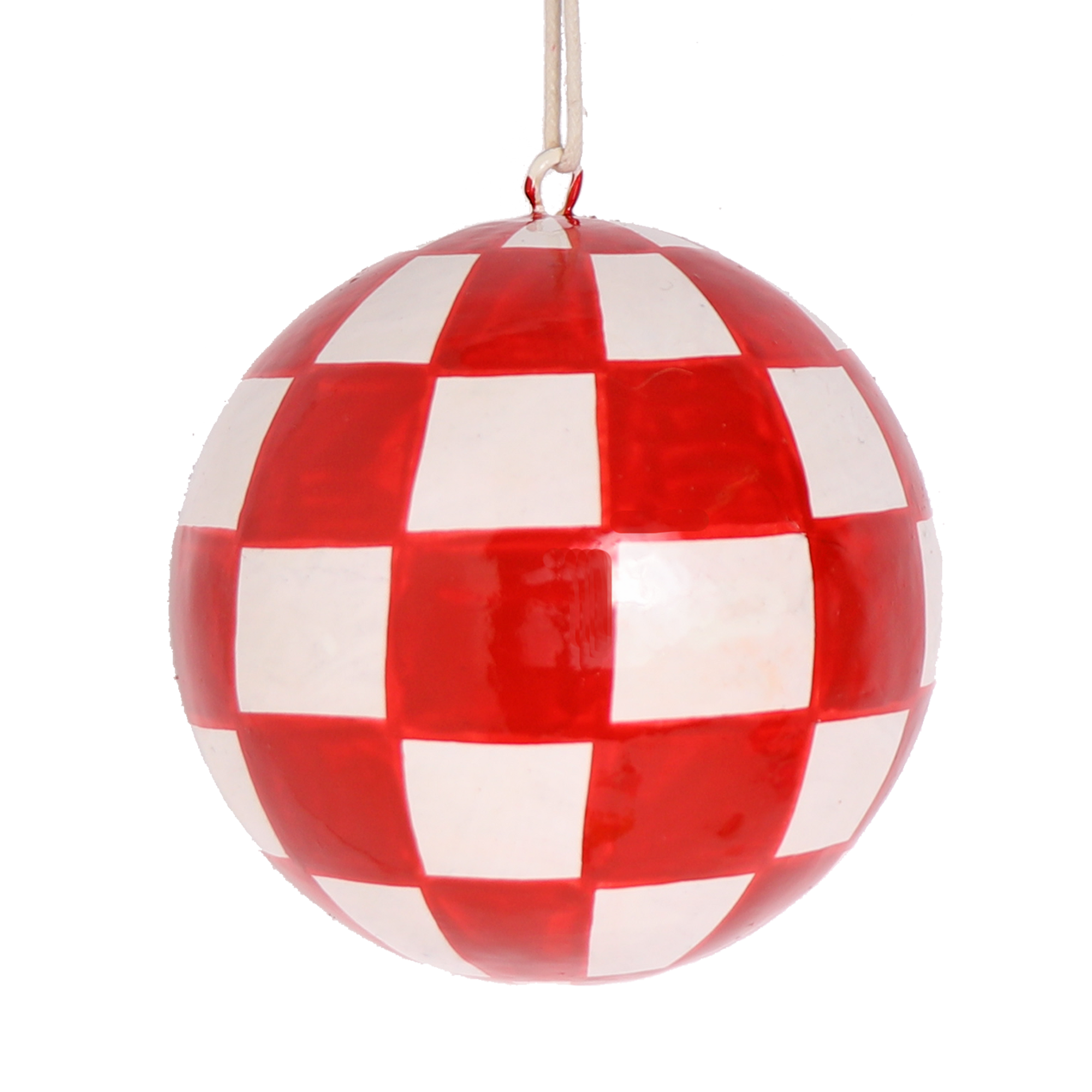 Checkerboard Red Papier Mâché Bauble