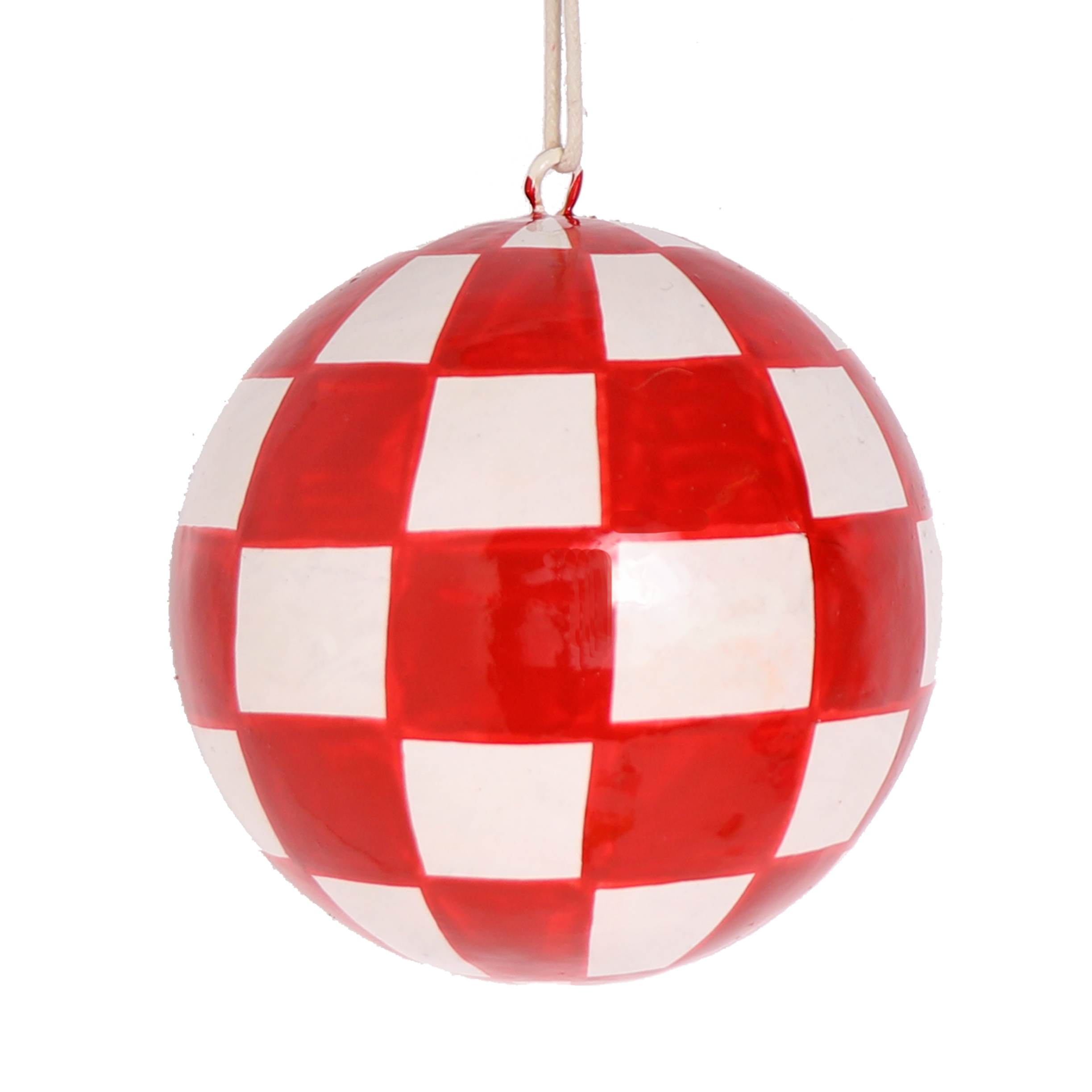 Checkerboard Red Papier Mâché Bauble