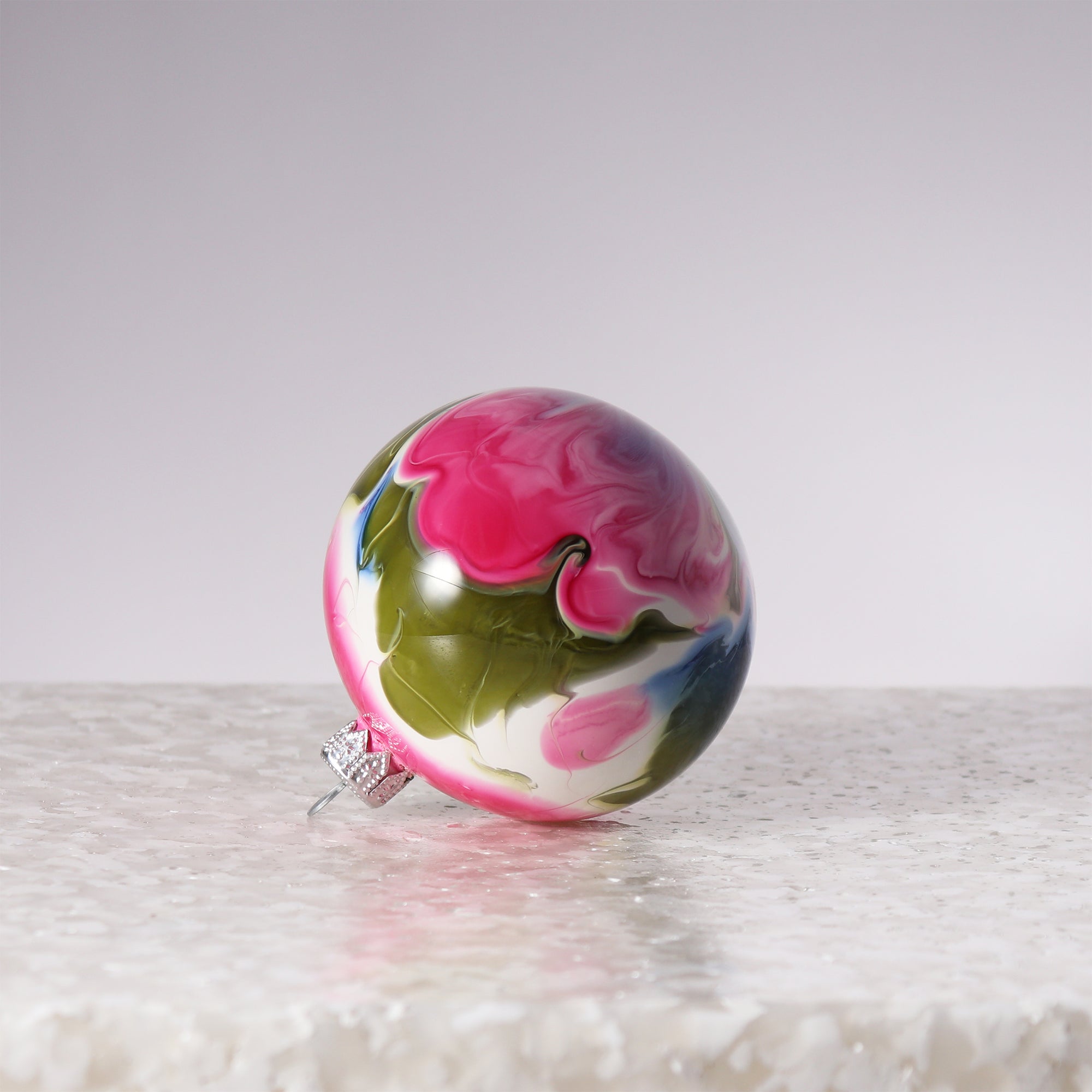 Marble Effect Olive, Pink & Cobalt Bauble, 8cm