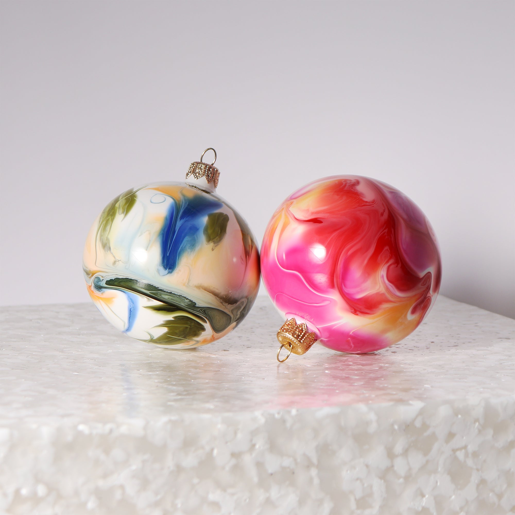 Marble Effect Olive, Amber & Cobalt Bauble, 8cm