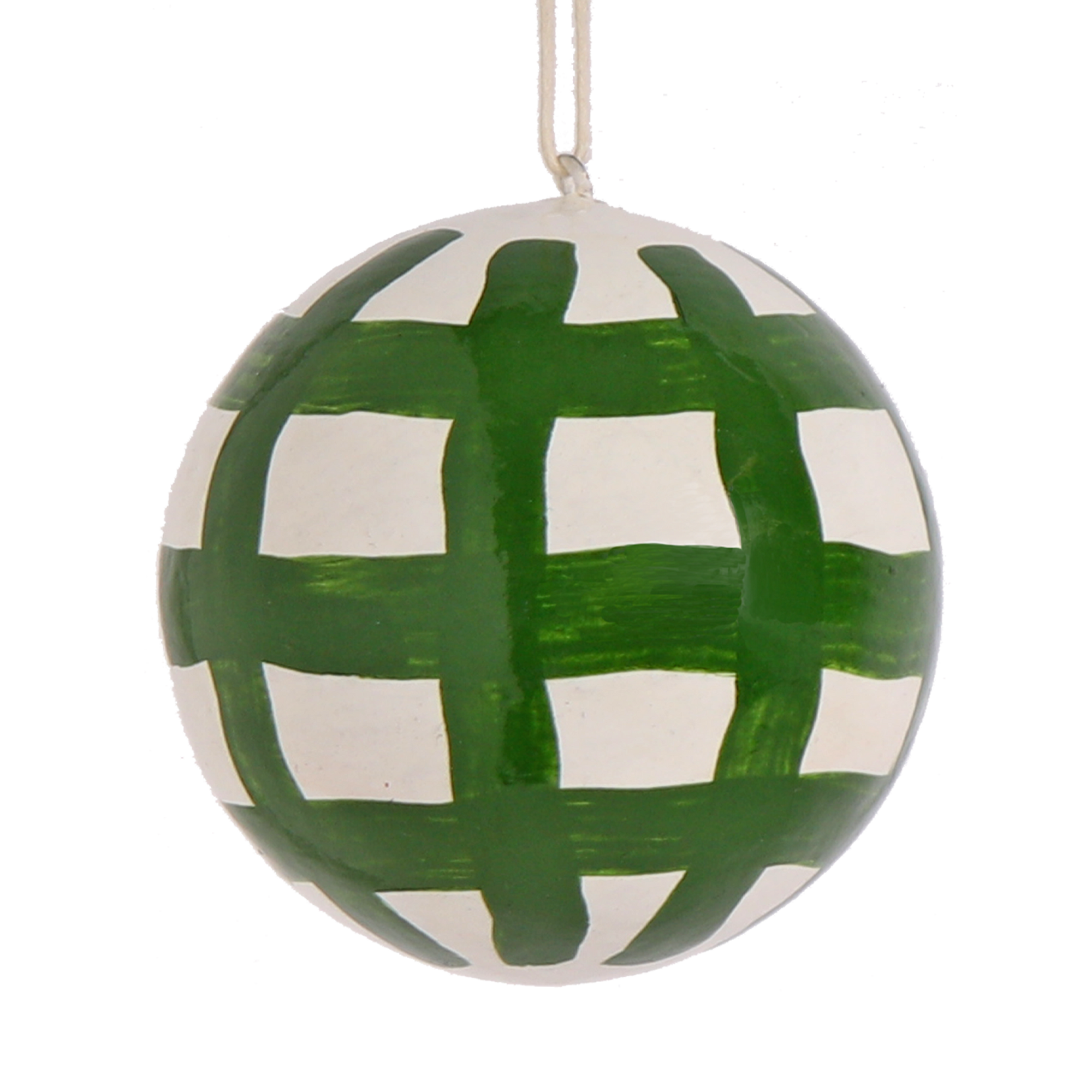 Brushstroke Green Check Papier Mâché Bauble