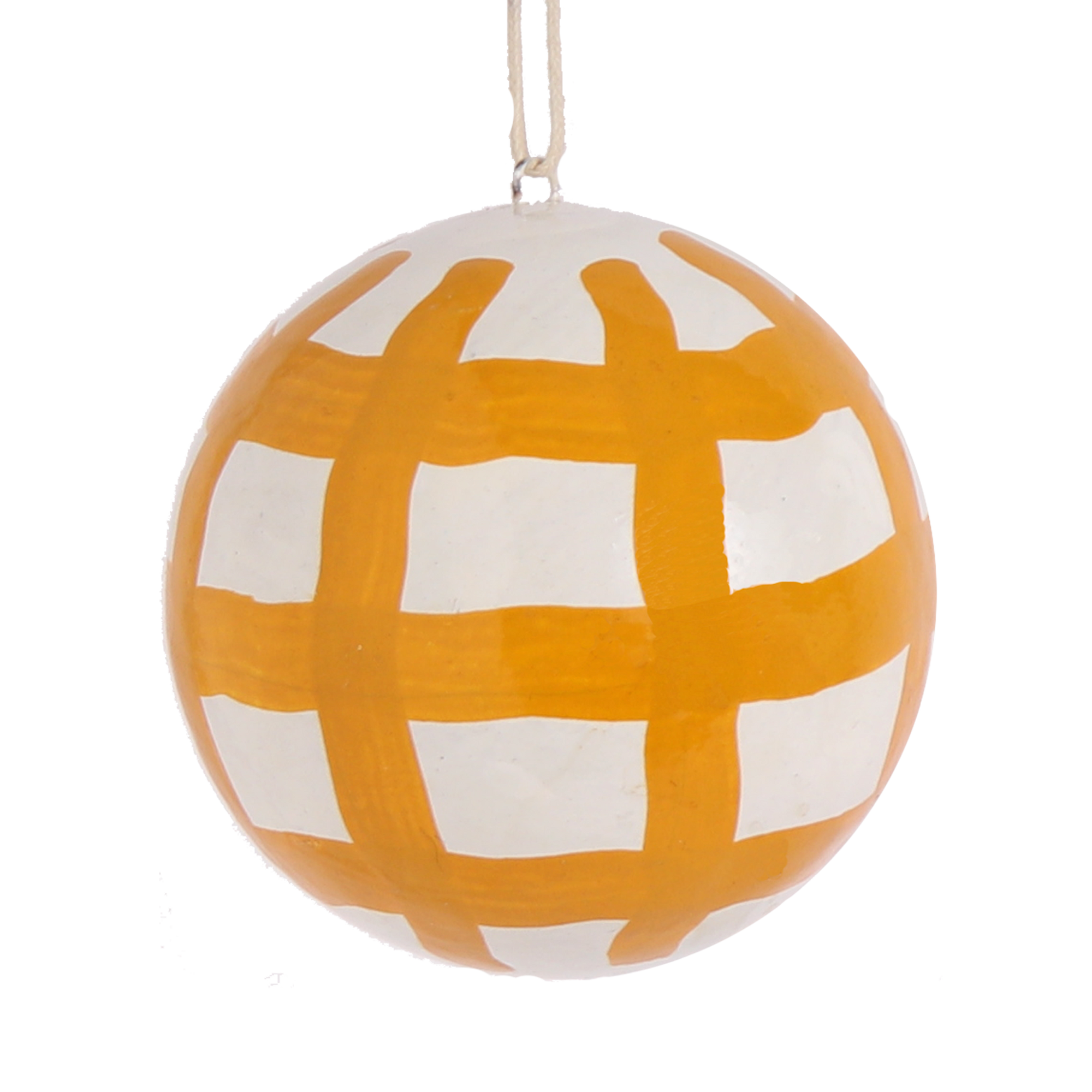 Brushstroke Ochre Check Papier Mâché Bauble