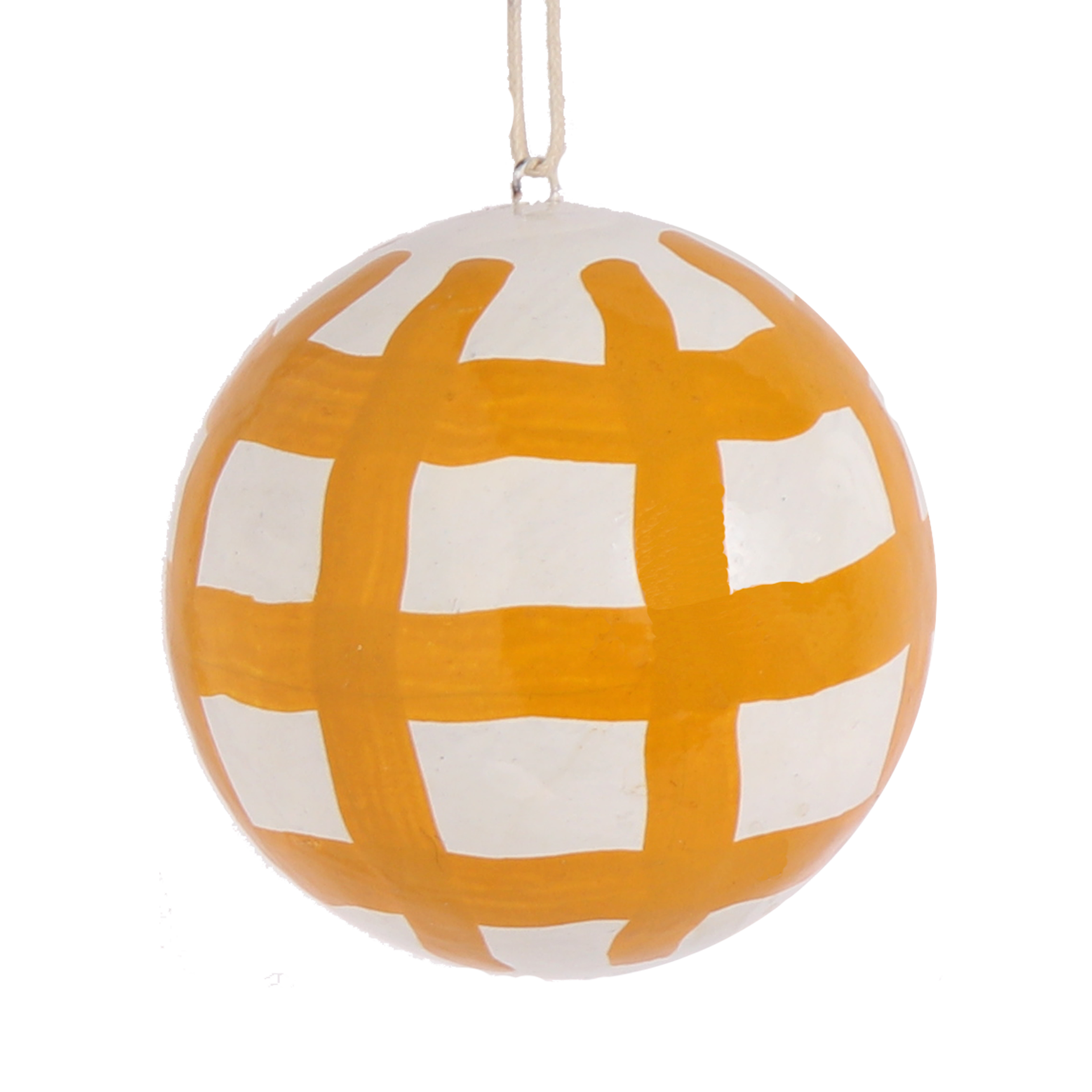 Brushstroke Ochre Check Papier Mâché Bauble