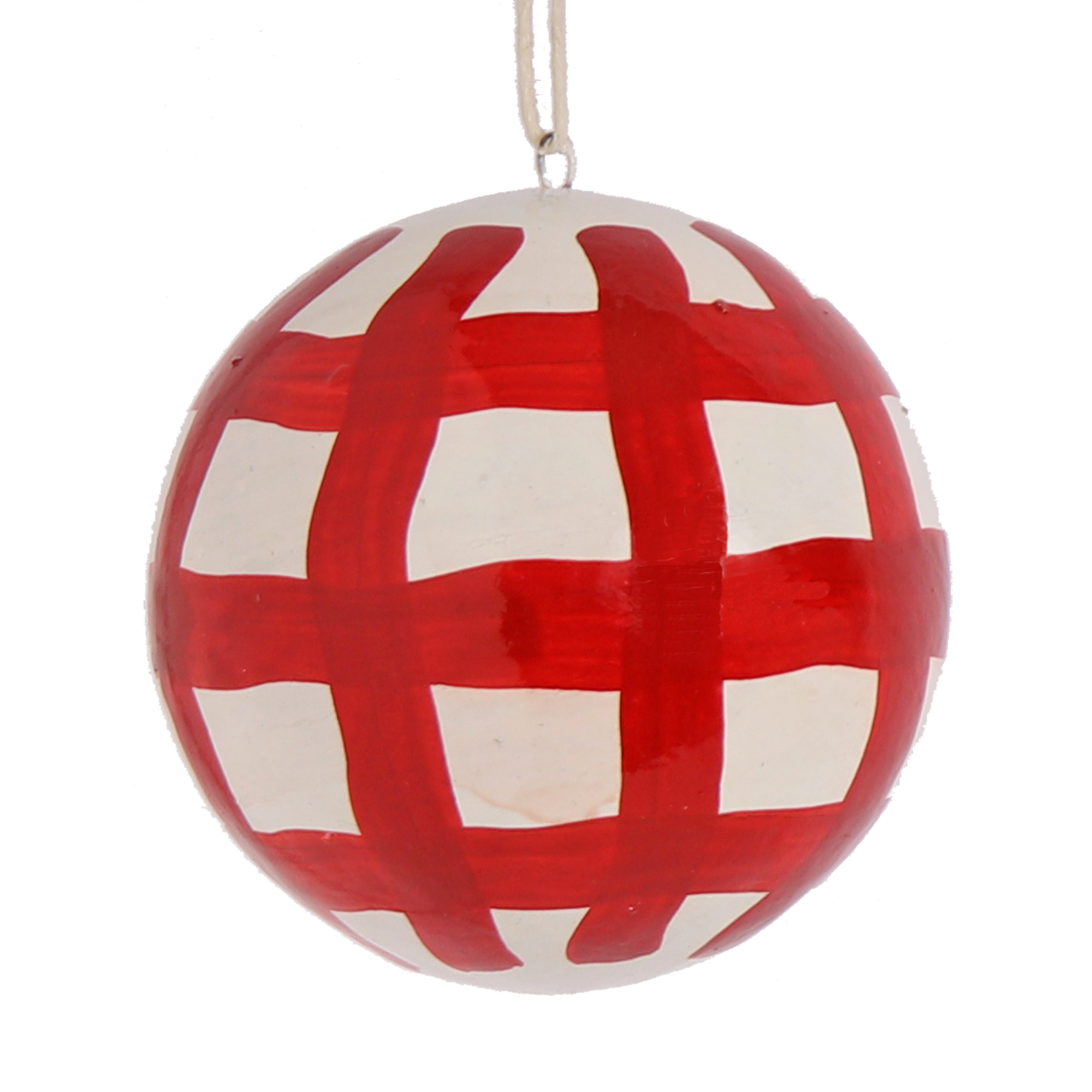Brushstroke Red Check Papier Mâché Bauble
