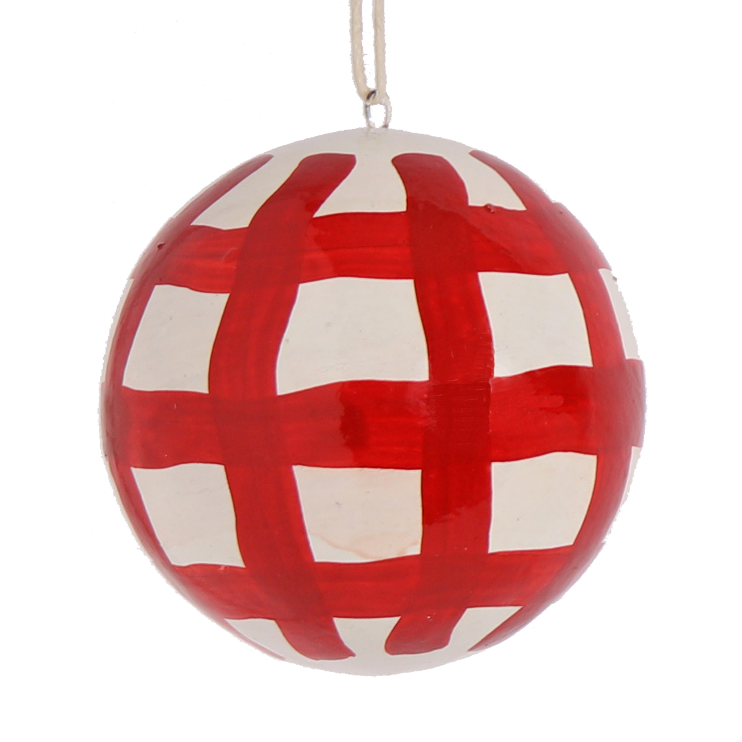 Brushstroke Red Check Papier Mâché Bauble