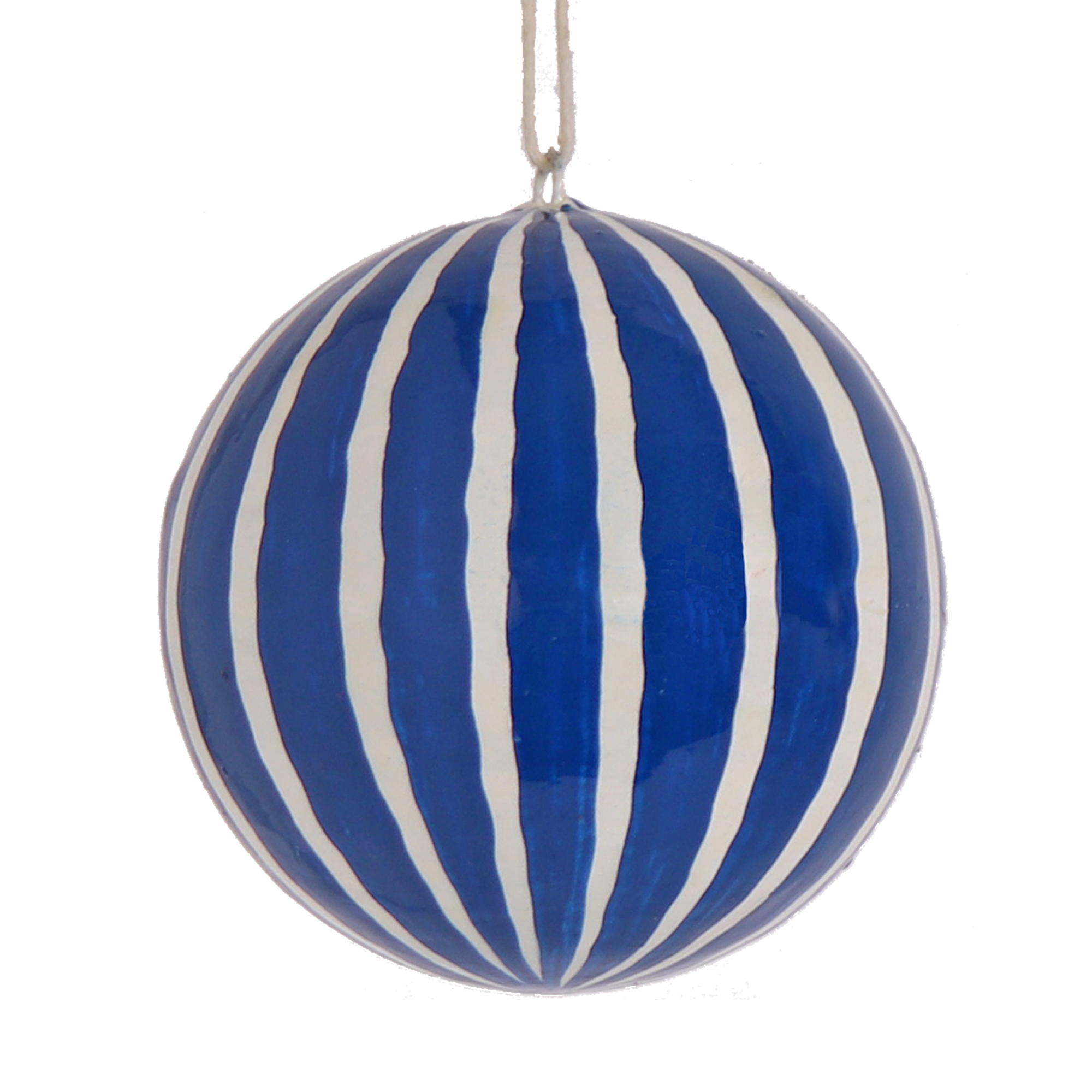 Striped Navy & White Papier Mâché Bauble