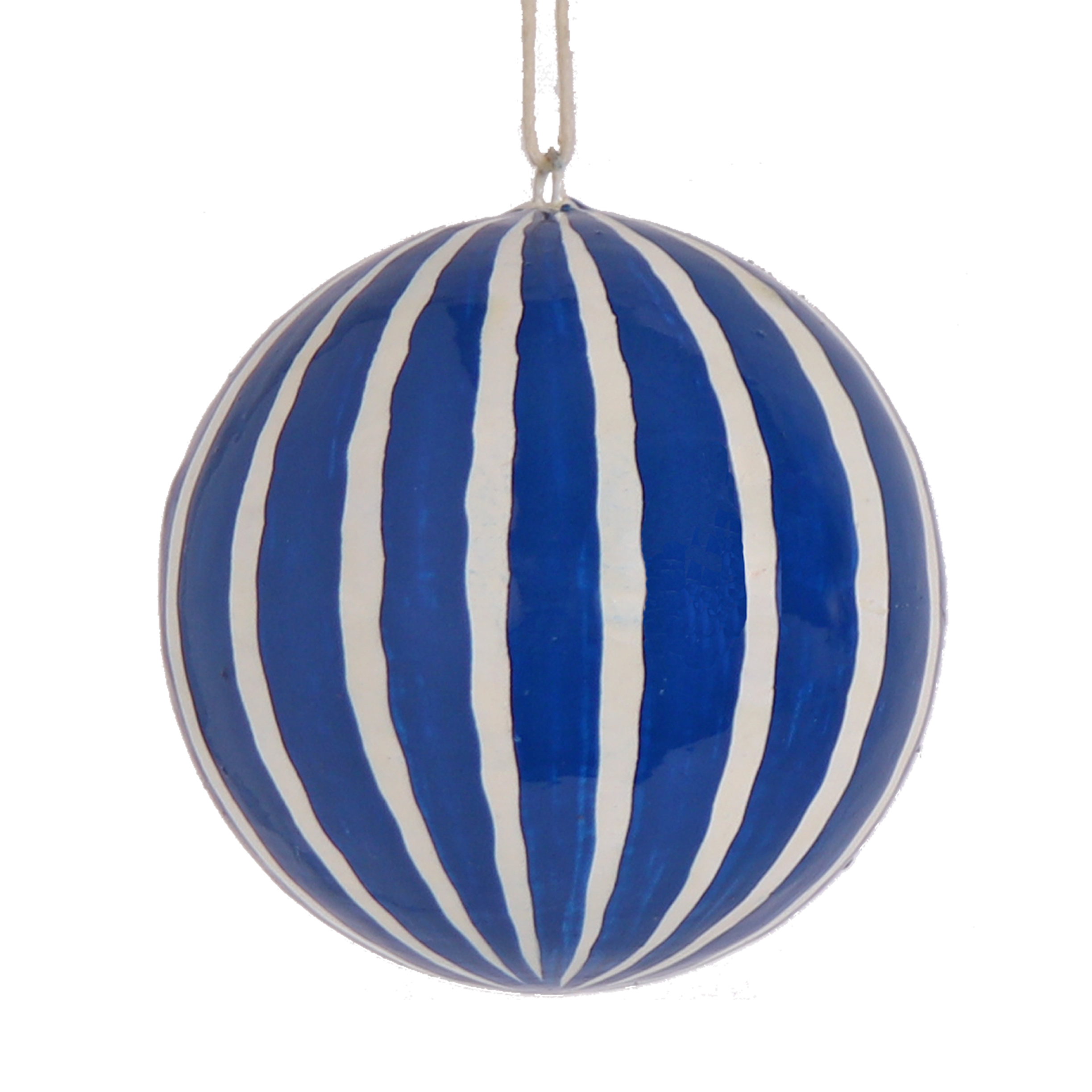 Striped Navy & White Papier Mâché Bauble