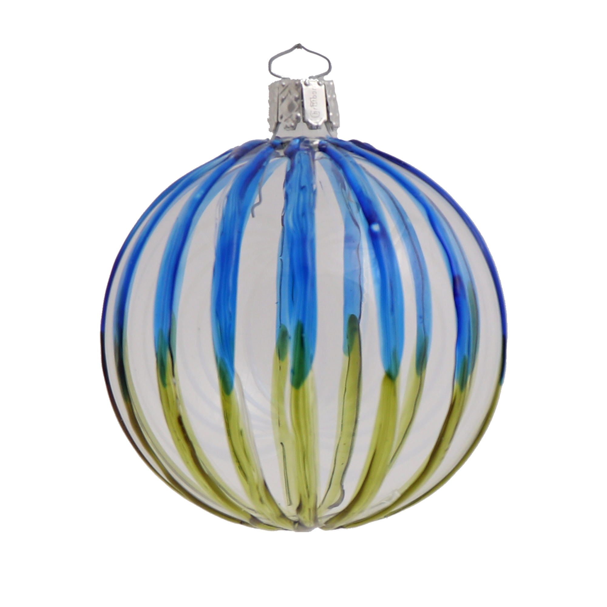 Stripe Blue & Green Bauble, 8cm