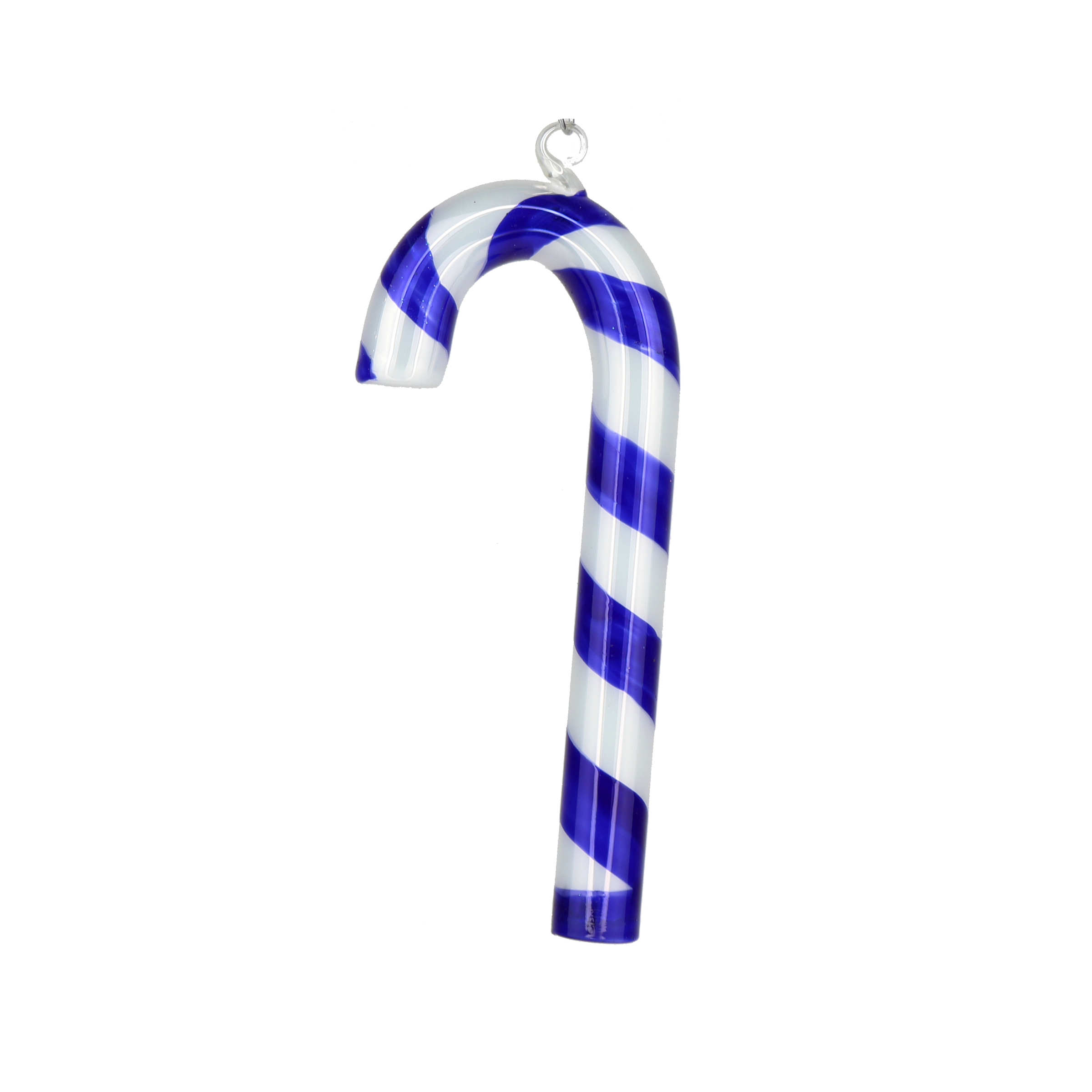 Glass Candy Cane Decoration, 12cm Blue