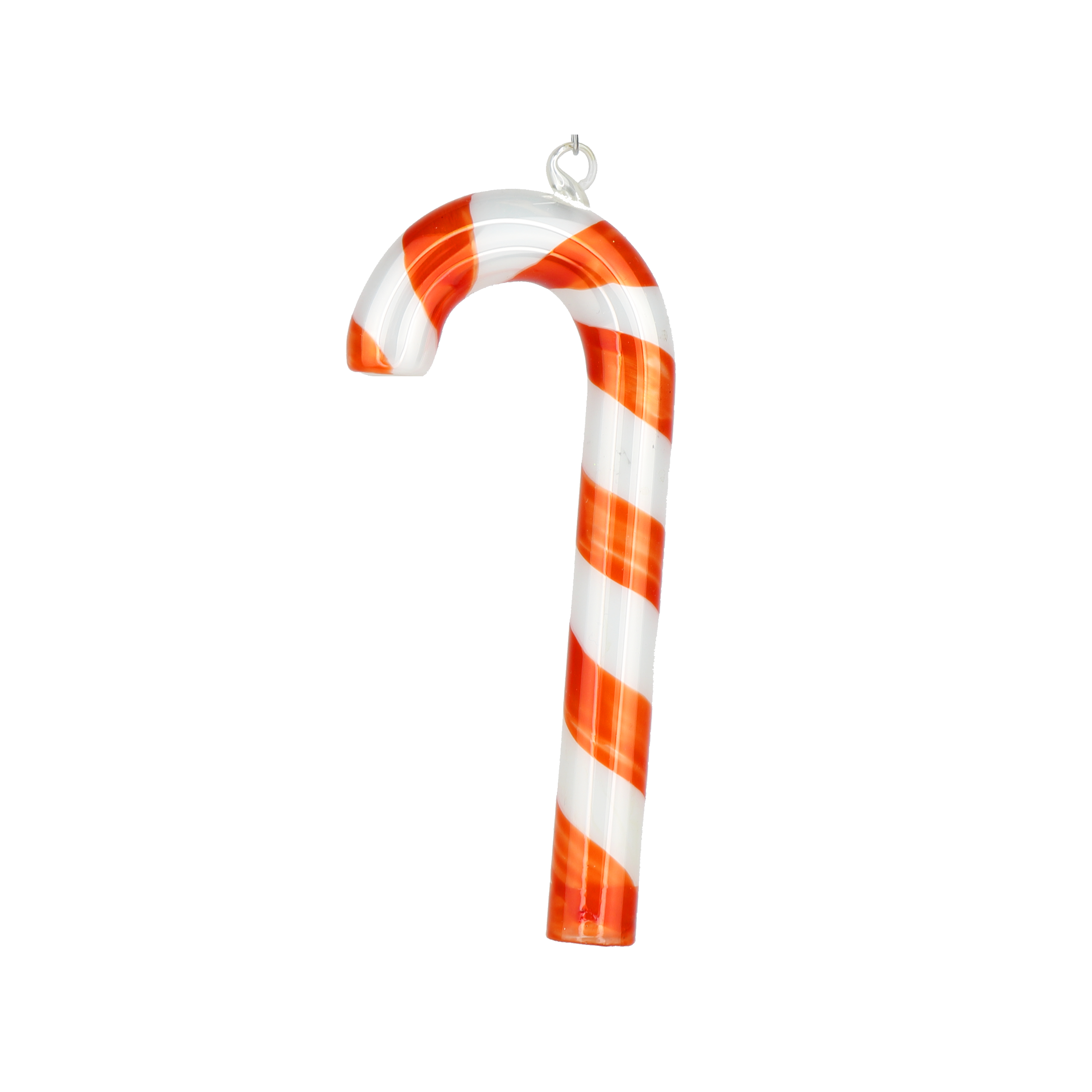 Glass Candy Cane Decoration, 12cm Orange