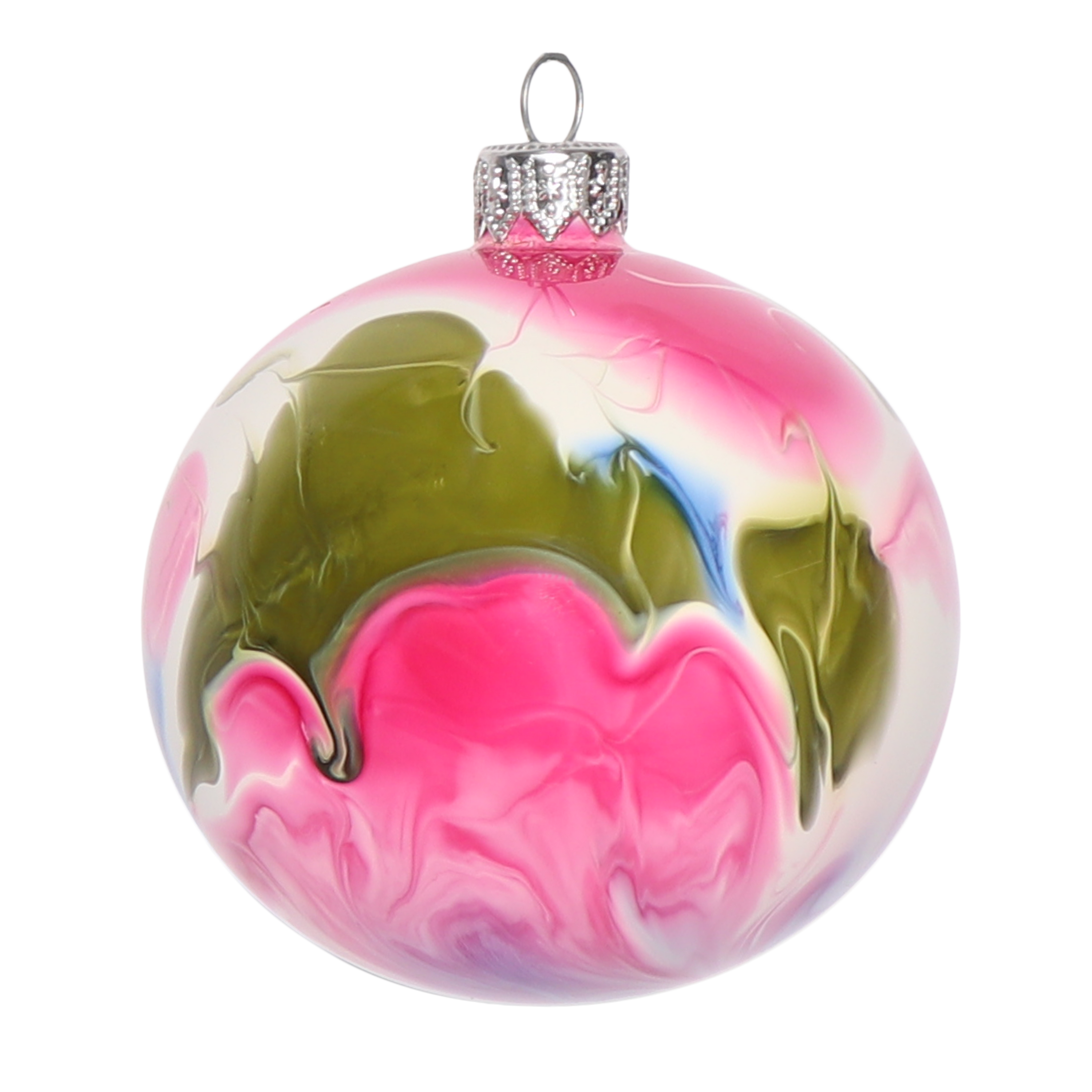 Marble Effect Olive, Pink & Cobalt Bauble, 8cm