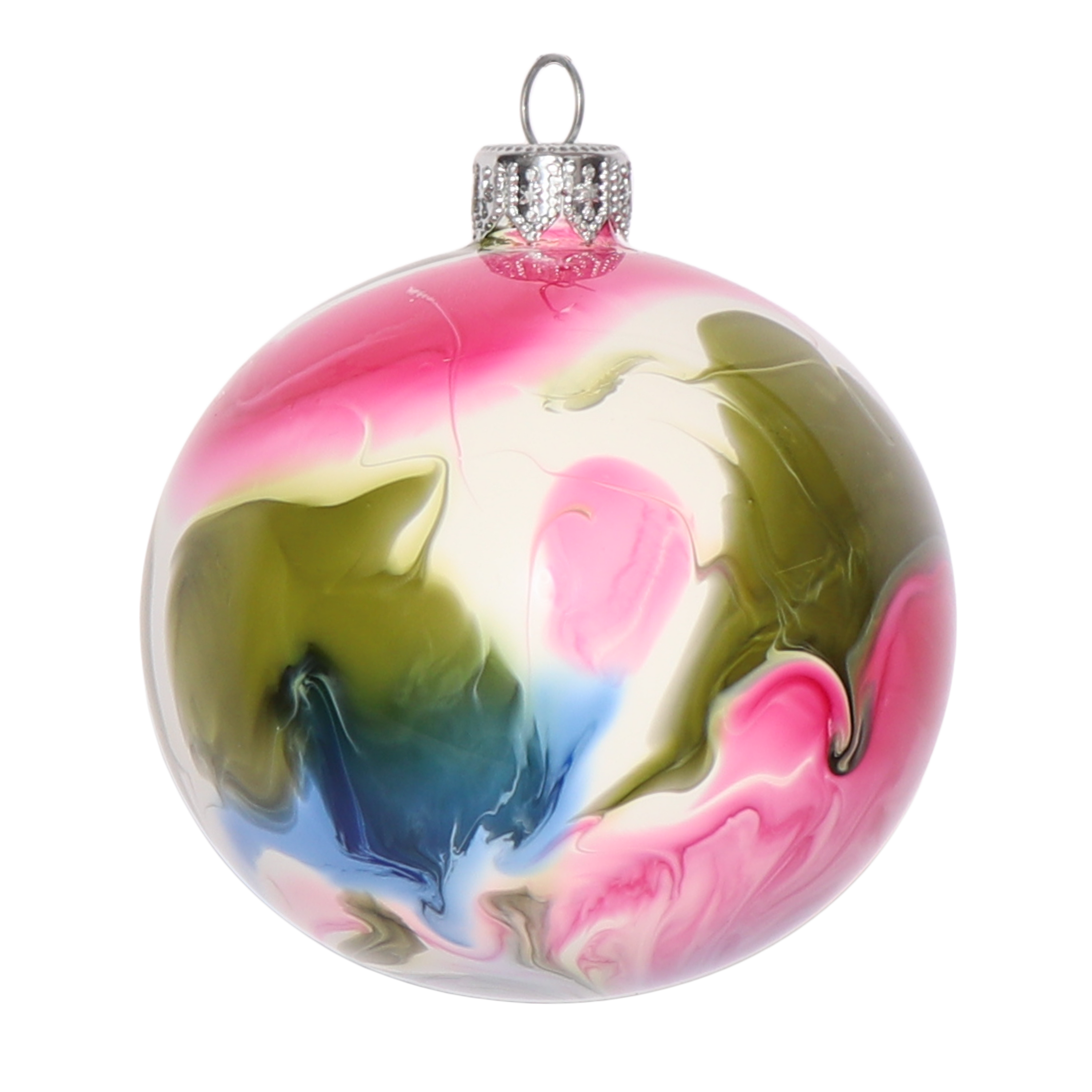 Marble Effect Olive, Pink & Cobalt Bauble, 8cm