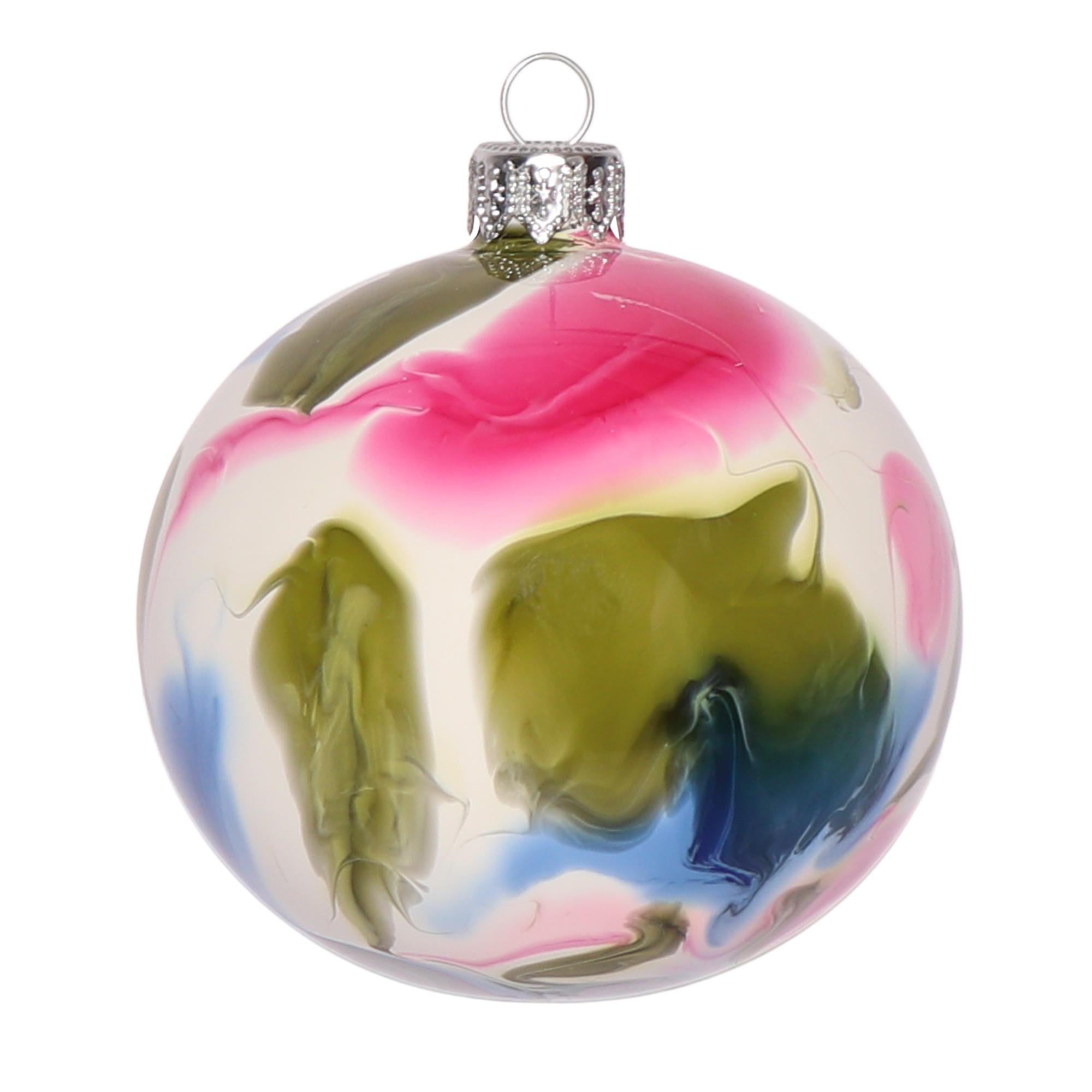 Marble Effect Olive, Pink & Cobalt Bauble, 8cm