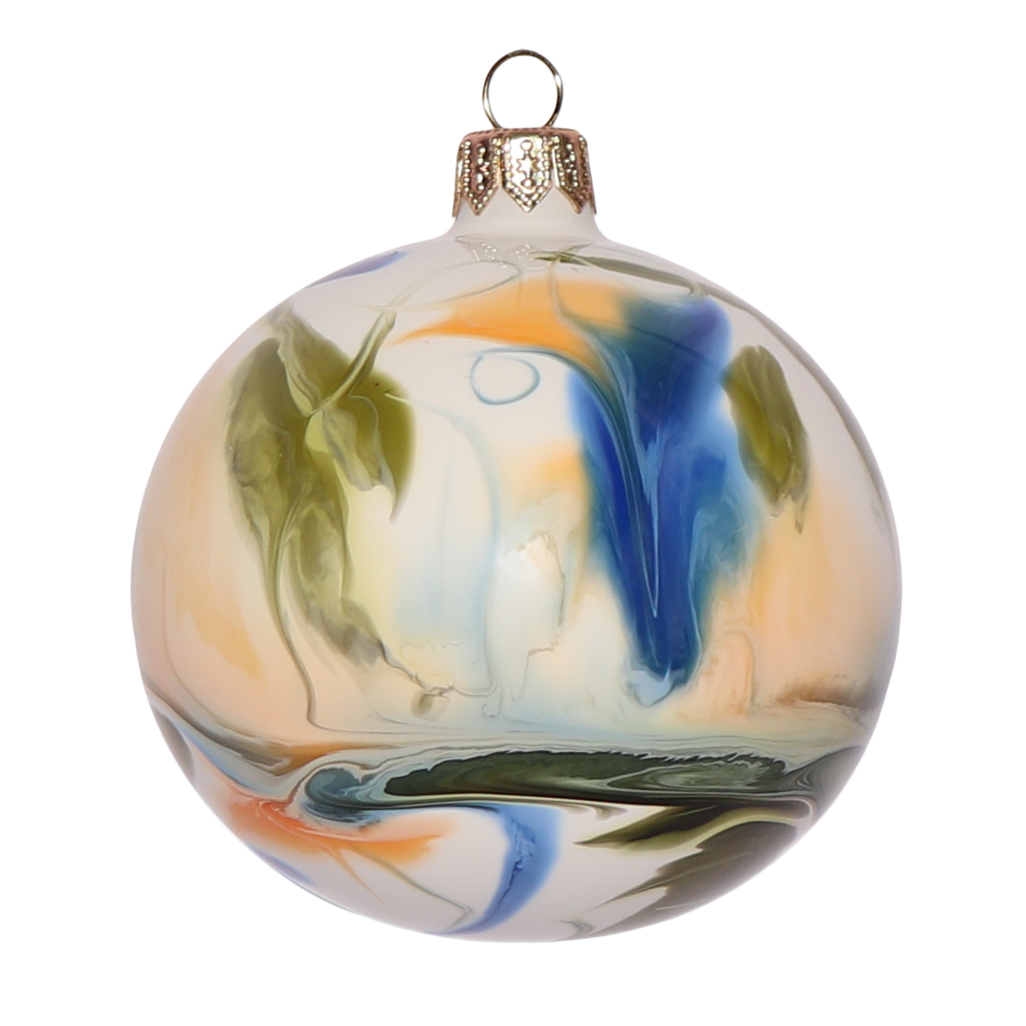 Marble Effect Olive, Amber & Cobalt Bauble, 8cm